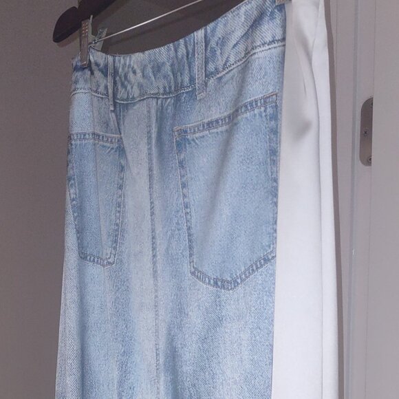 ZARA Satin Effect Denim Print A-Line Skirt - LARGE - Picture 2 of 12